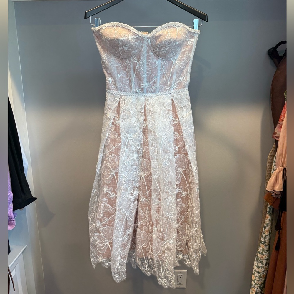 Nadine Merabi Olivia Midi Dress White/Nude (S)